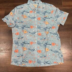 St. John's Bay Blue and Orange Floral Travel Shirt SZ L